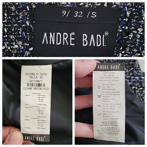 Andre Badi Tweed Open Front Long Sleeve Cropped Jacket Academia Classic Preppy - Picture 7 of 8